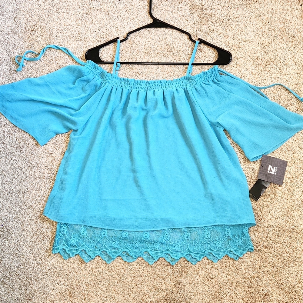 Off Shoulder Blue Blouse